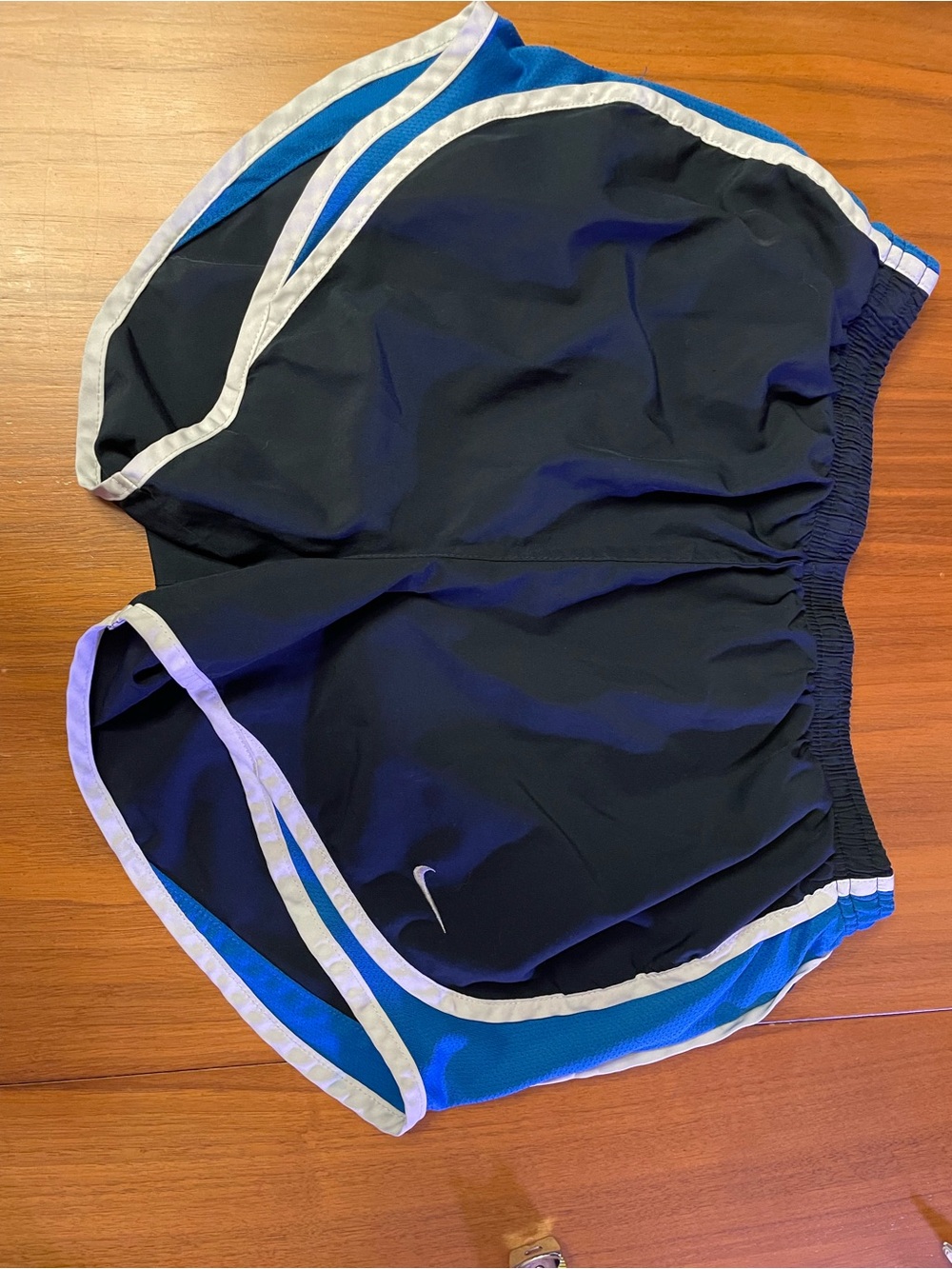 Nike Black and Blue Athletic Running Shorts with White Trim